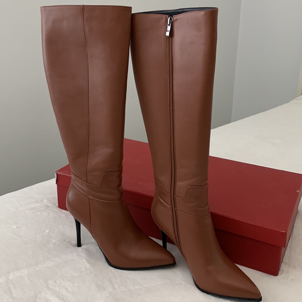Cognac Brown Womens Heeled Boots - Size 9